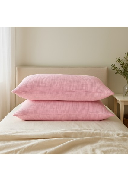 4 Katlı Müslin Toz Pembe Renk 50X70 Cm. %100 Pamuklu 2 Adet Yastık Kılıfı fiyatları