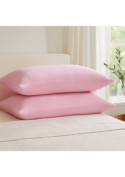 4 Katlı Müslin Toz Pembe Renk 50X70 Cm. %100 Pamuklu 2 Adet Yastık Kılıfı modelleri