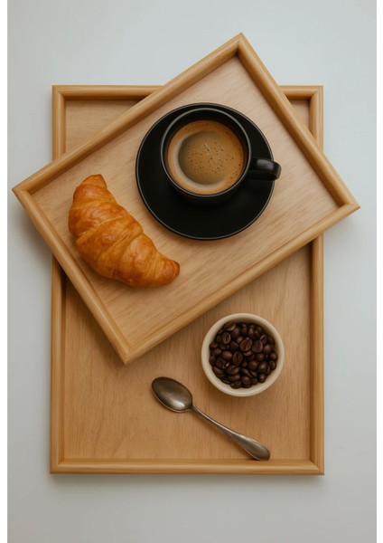 2’li Bambu Sunum Tepsisi Seti – Kahvaltı, Tatlı, Kahve Sunum ve Ikram Tepsisi, Doğal Ahşap, Dikdörtgen 25X35 cm & 20X30 cm modelleri