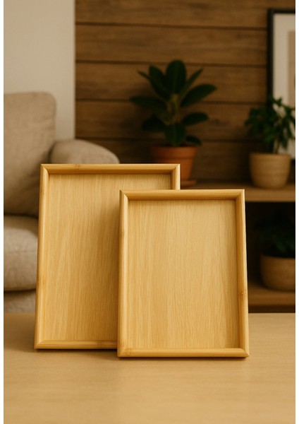 2’li Bambu Sunum Tepsisi Seti – Kahvaltı, Tatlı, Kahve Sunum ve Ikram Tepsisi, Doğal Ahşap, Dikdörtgen 25X35 cm & 20X30 cm fırsatları