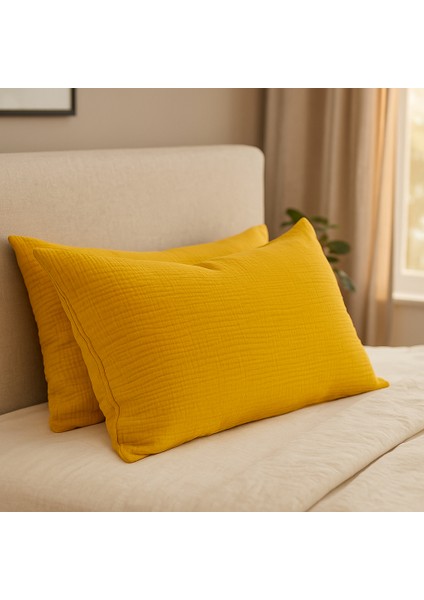 4 Katlı Müslin Hardal Renk 50X70 Cm. %100 Pamuklu 2 Adet Yastık Kılıfı indirimleri