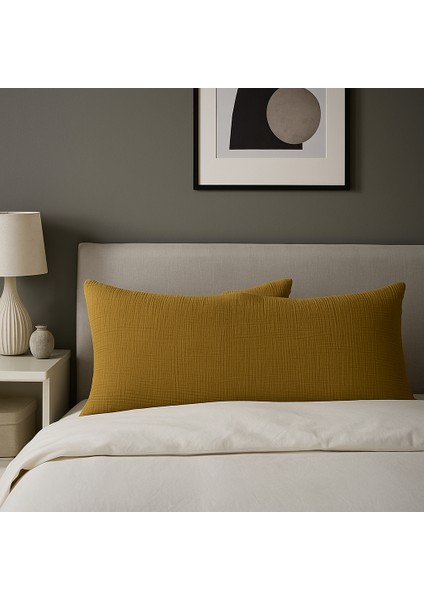4 Katlı Müslin Hardal Renk 50X70 Cm. %100 Pamuklu 2 Adet Yastık Kılıfı