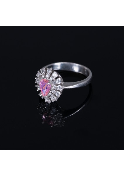 Kalp Detaylı Pembe ve Beyaz Zirkon Taşlı 925 Ayar Gümüş Kadın Yüzük, Parmağa Göre Ayarlanır 3.96 gr modelleri