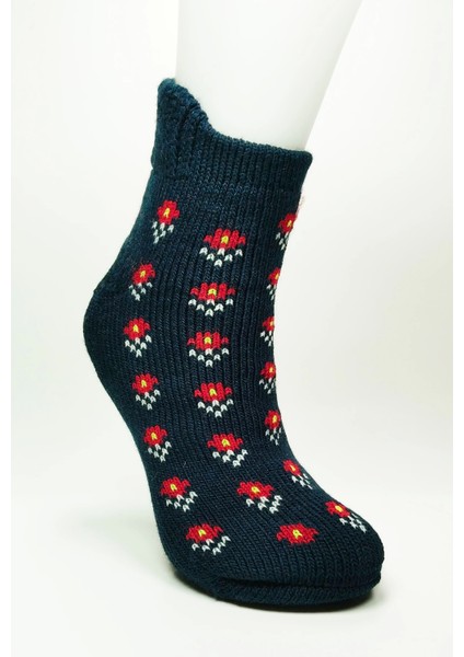 Kalın Kışlık Kadın Soket Çorap Yünlü Havlu Ev Giyim Patik Desen 2 Lacivert