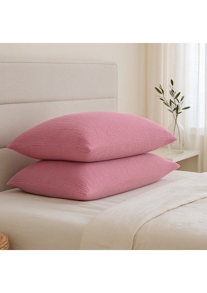 4 Katlı Müslin Pembe Renk 50X70 Cm. %100 Pamuklu 2 Adet Yastık Kılıfı fırsatları