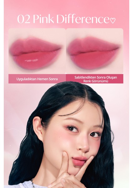 Su Bazlı, Ağırlık Hissi Oluşturmayan, Jel Dokulu Tint PERIPERA Ink Jellable Tint 02 Pink Difference fiyatları