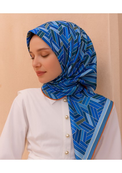 Tivil İpek Eşarp 4119 - 33 Mavi Karışık Desen