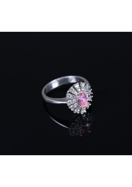 Kalp Detaylı Pembe ve Beyaz Zirkon Taşlı 925 Ayar Gümüş Kadın Yüzük, Parmağa Göre Ayarlanır 3.96 gr fiyatları