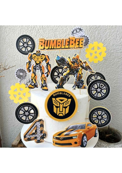 Transformers Karakterleri Temalı Erkek Çocuk Doğum Günü Isme Özel 3D Pasta Parti Süsü Seti