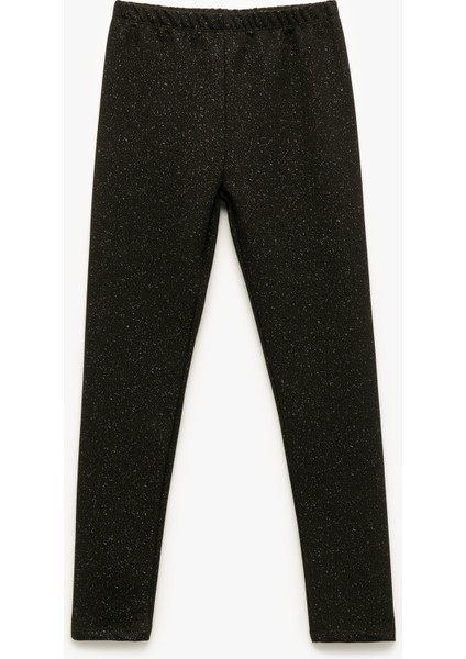 Beli Lastikli Pamuk Karışımlı Simli Uzun Tayt