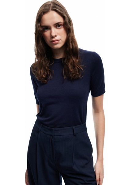 Kısa Kollu Bisiklet Yaka Basic Triko Kazak