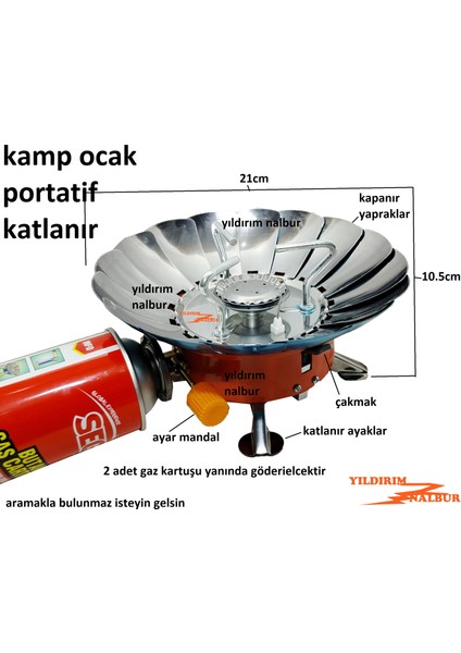Büyük Boy Kamp Ocağı Portatif Kartuş Gazlı Piknik Yaprak Ocak 2 Adet Kartuş Hediyeli fiyatları