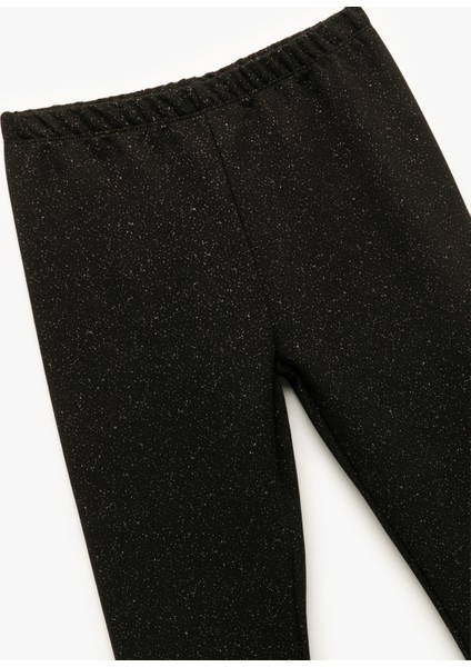 Beli Lastikli Pamuk Karışımlı Simli Uzun Tayt modelleri