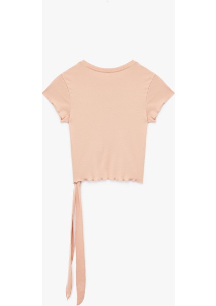 Kuşak Detaylı Kısa Kollu Bisiklet Yaka Pamuklu Baskılı Tişört fiyatları