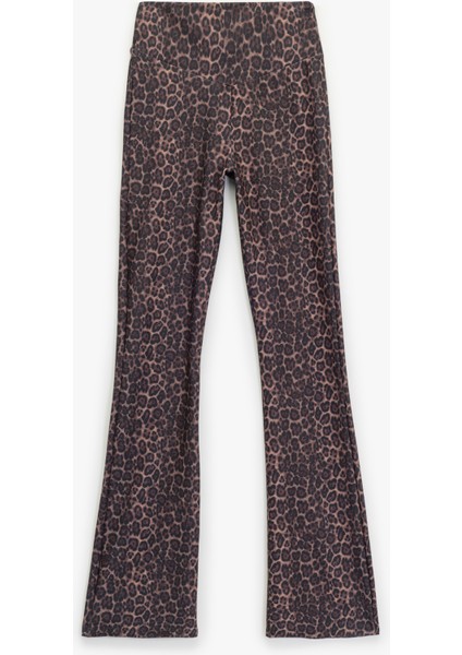 Leopar Desenli Interlok Yüksek Bel Ispanyol Paça Spor Tayt fiyatları