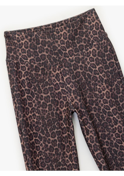 Leopar Desenli Interlok Yüksek Bel Ispanyol Paça Spor Tayt modelleri