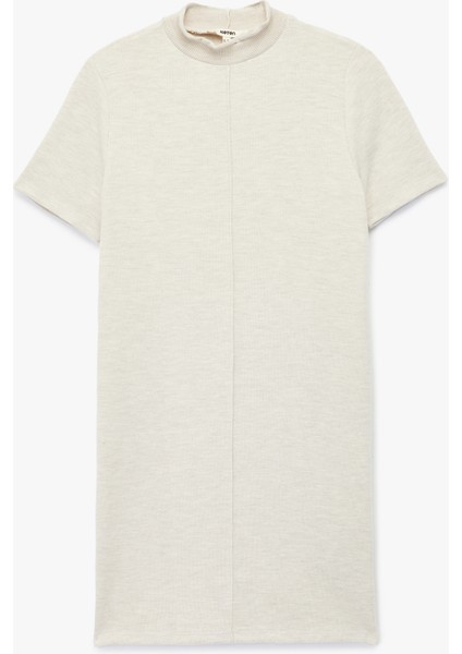 Slim Fit Kısa Kollu Dik Yaka Mini Triko Elbise