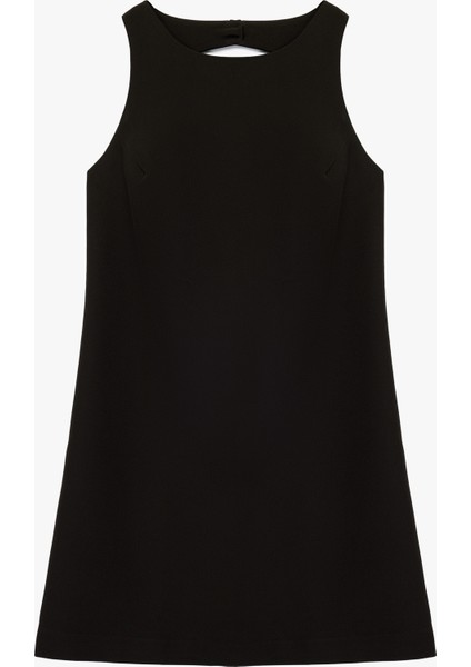 A Kesim Sırt Dekolteli Pencere Detaylı Kolsuz Bisiklet Yaka Mini Elbise