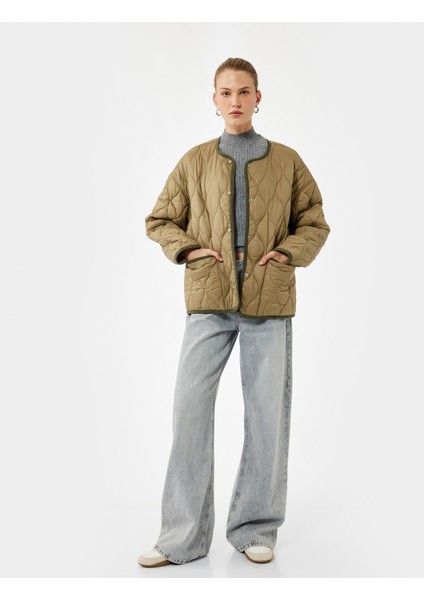 Uzun Kollu Düğmeli Cepli Bisiklet Yaka Su Itici Kapitone Mevsimlik Mont fiyatları