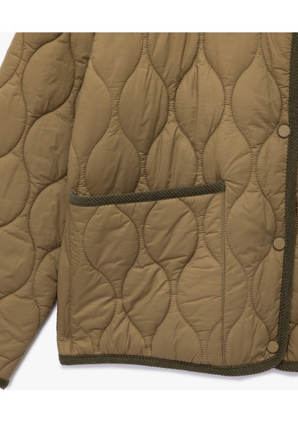 Uzun Kollu Düğmeli Cepli Bisiklet Yaka Su Itici Kapitone Mevsimlik Mont