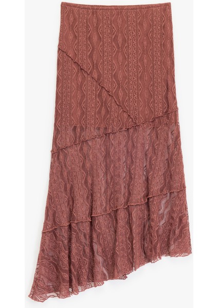 Yarı Transparan Asimetrik Kesim Midi Dantel Etek fiyatları