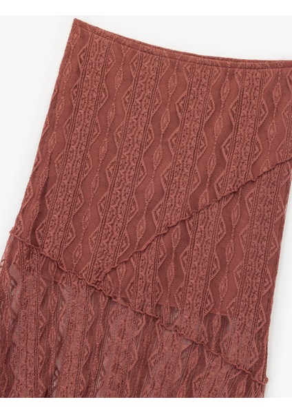 Yarı Transparan Asimetrik Kesim Midi Dantel Etek modelleri