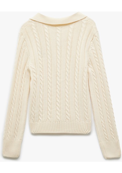 Polo Yaka Nakışlı Saç Örgü Dokulu Triko Kazak fiyatları