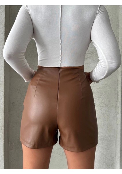 Parçalı Cepli Deri Şort Taba W26312 modelleri