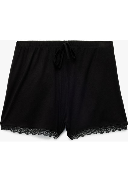 Viskon Kumaş Dantel Detaylı Şort Pijama Altı