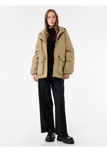 Uzun Kollu Kapaklı Cepli Kapşonlu Mont fiyatları