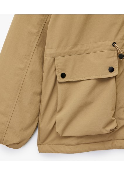 Uzun Kollu Kapaklı Cepli Kapşonlu Mont