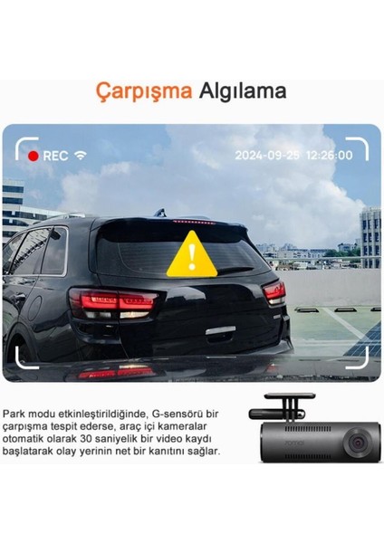 M310 Araç İçi Kamera 1296P 130° Geniş Açı Döngü Kaydı 24 Saat Otopark Modu Gece Görüş