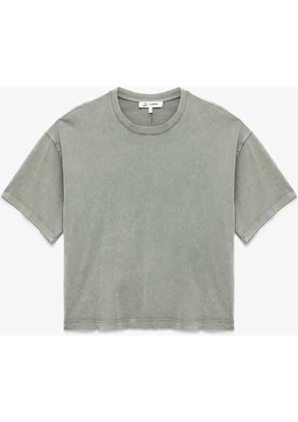 Kısa Kollu Bisiklet Yaka Pamuklu Yıkamalı Oversize Tişört