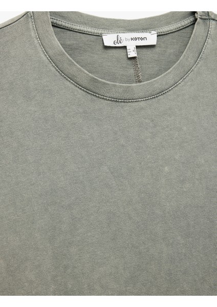 Kısa Kollu Bisiklet Yaka Pamuklu Yıkamalı Oversize Tişört modelleri