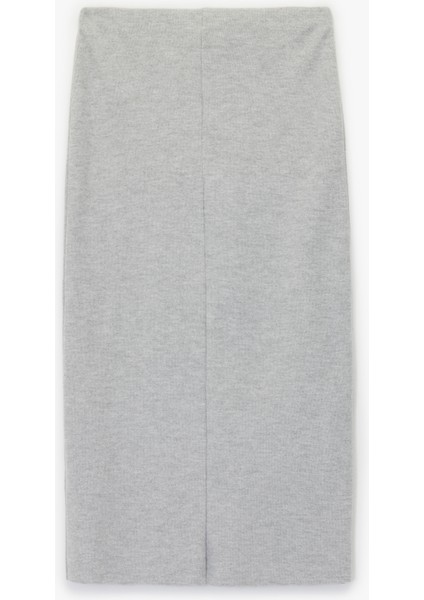 Slim Fit Midi Nervür Detaylı Kalem Etek