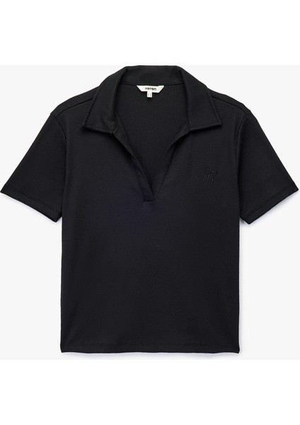 Pamuklu Fiyonk Nakış Detaylı Slim Fit Kısa Kollu Polo Yaka Tişört