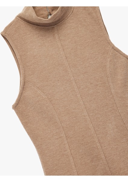 Slim Fit Dik Yaka Kolsuz Mini Triko Elbise modelleri