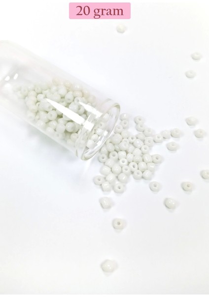 Dökme Cam Kum Boncuk Büyük Boy (6/0) 4 mm - 20 Gram - Beyaz - BNC075