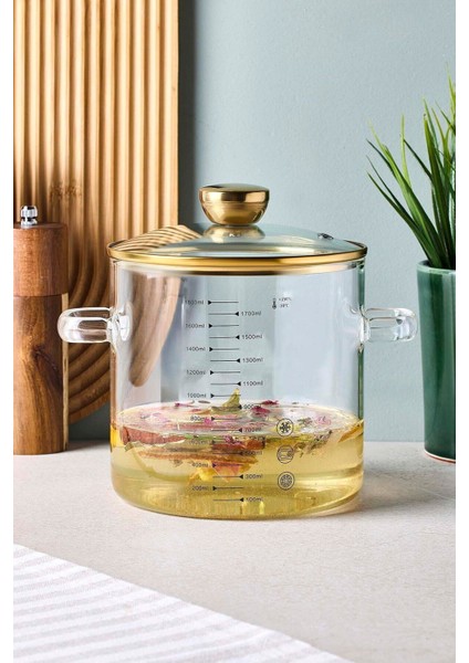 Sean Gold 1800 ml Borosilikat Cam Tencere
