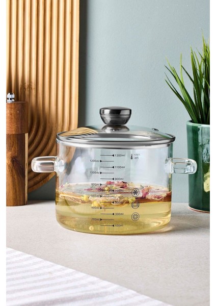 Sean Silver 1300 ml Borosilikat Cam Tencere