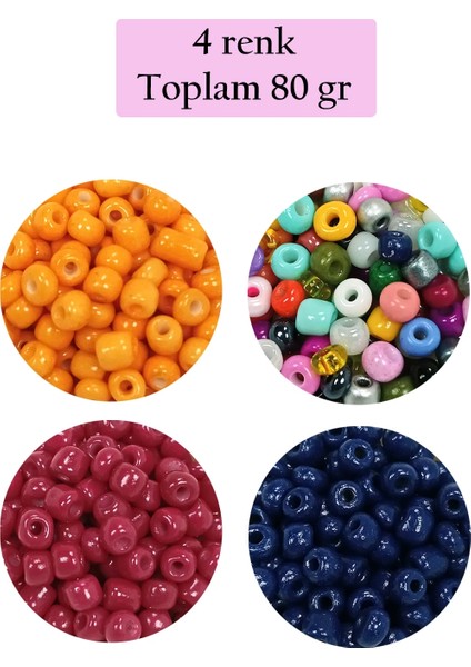 Dökme Cam Kum Boncuk Büyük Boy (6/0) 4 mm - 4 Renk - Toplam 80 Gram - BNC413