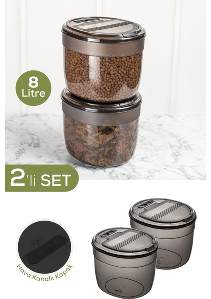 2'li 8 Litre Büyük Boy Plastik Saklama Kabı – Antrasit Kapak ve Gövde