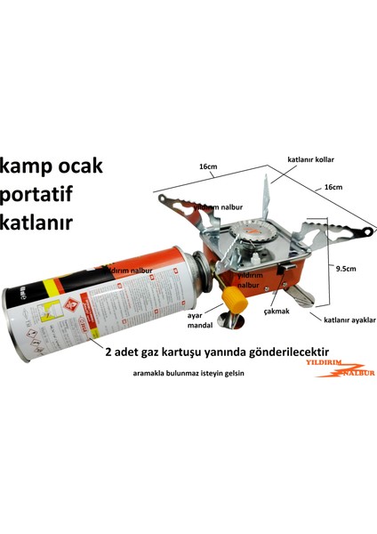 Küçük Boy Kamp Ocağı Portatif Kartuş Gazlı Piknik Ocak 2 Adet Kartuş Hediyeli fiyatları