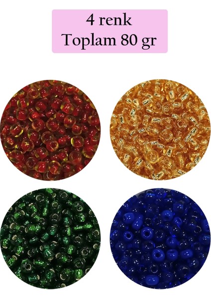 Dökme Cam Kum Boncuk (8/0) 3 mm - 4 Renk - Toplam 80 Gram - BNC424