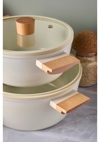 Cookwood Beige 9 Parça Tencere Tava Seti Indüksiyon Tabanlı Ahşap Saplı fırsatları