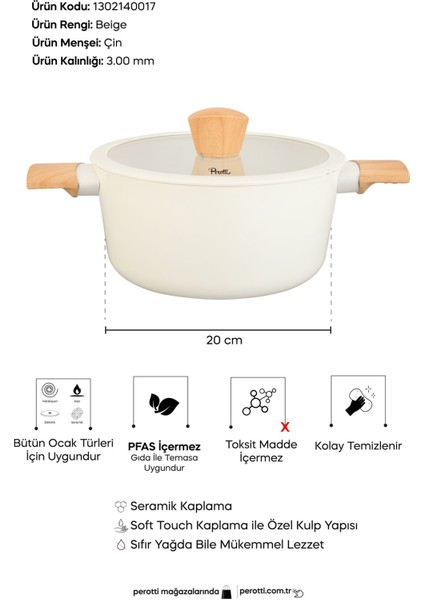 Danish Cook Beige Indüksiyon Tabanlı Derin Tencere 20 cm indirimleri