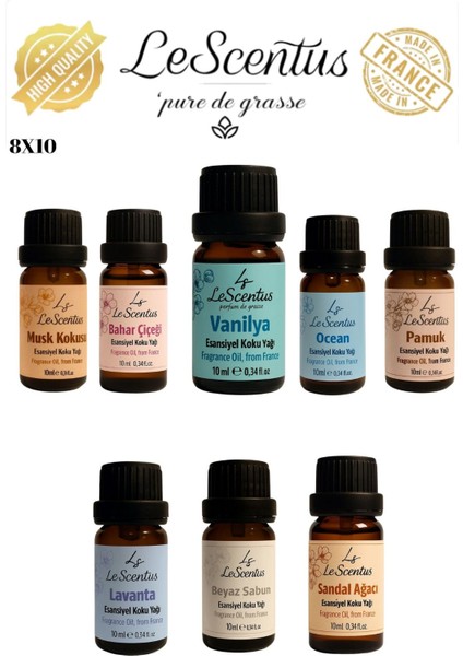 Favori Set 8'li Esansiyel Uçucu Koku Yağı Buhurdanlık Yağı Difüzör Hobi Esansı Oda Ortam Kokusu 8X10ML