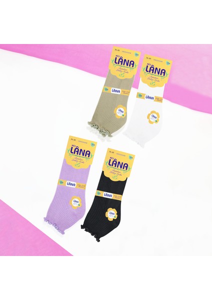 Miss Lana Kadın Bambu Çorap (4 Çift) Renkli Fırfırlı Patik Kadın Çorap modelleri