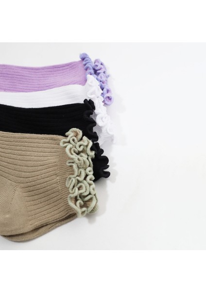 Miss Lana Kadın Bambu Çorap (4 Çift) Renkli Fırfırlı Patik Kadın Çorap fırsatları