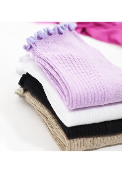 Miss Lana Kadın Bambu Çorap (4 Çift) Renkli Fırfırlı Patik Kadın Çorap indirimleri